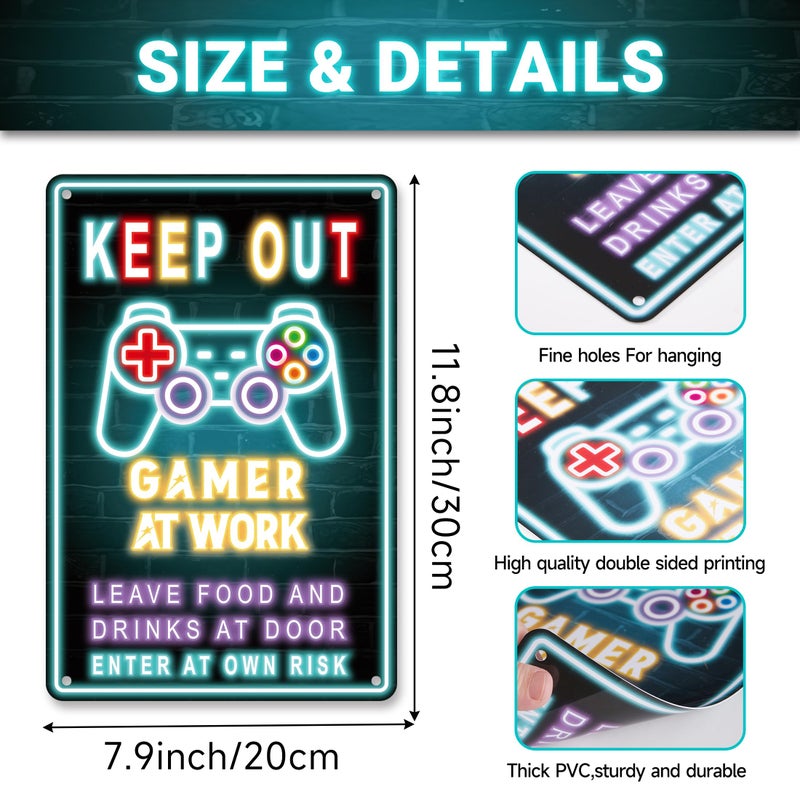 LUHIMO Keep Out Gamer at Work Sign - Cool Waterproof and Rust-proof Plastic Neon Gaming Posters Signs For Bedroom Door Wall Decor - Gift For Teen Boys, Boyfriend 12" * 8" - Image 2