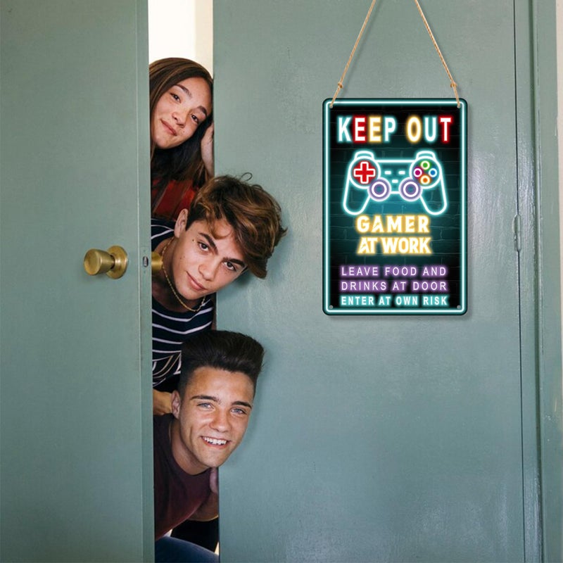 LUHIMO Keep Out Gamer at Work Sign - Cool Waterproof and Rust-proof Plastic Neon Gaming Posters Signs For Bedroom Door Wall Decor - Gift For Teen Boys, Boyfriend 12" * 8" - Image 5