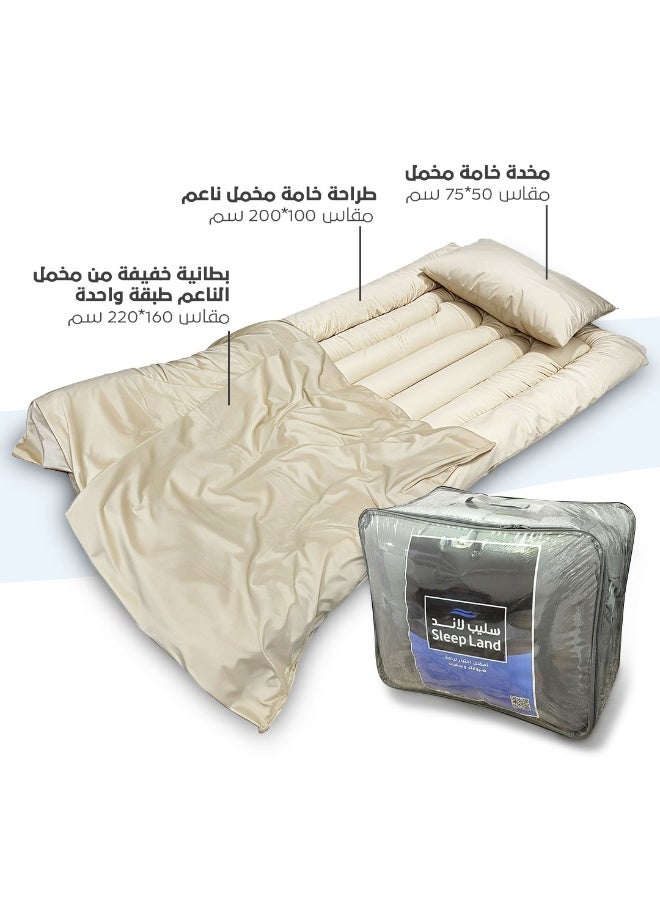 SleepLand Beige guest and trip package, consisting of a mattress, blanket, pillow, and pillowcase - Image 3