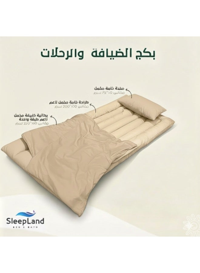 SleepLand Beige guest and trip package, consisting of a mattress, blanket, pillow, and pillowcase - Image 1