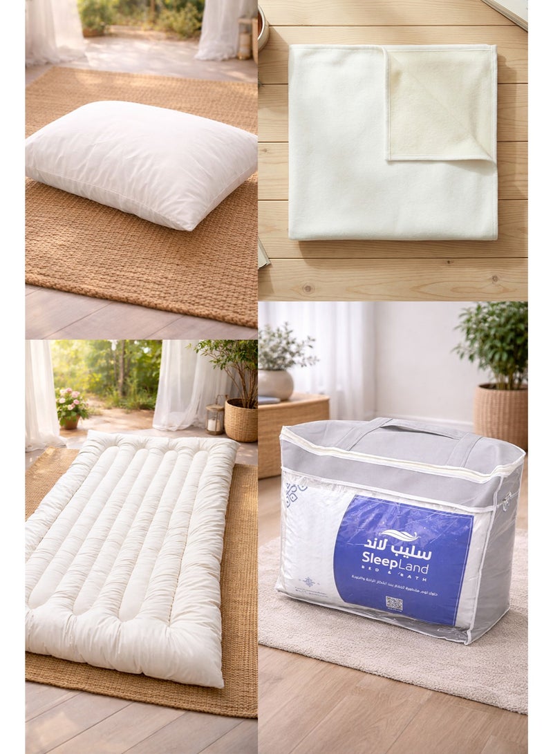 SleepLand Beige guest and trip package, consisting of a mattress, blanket, pillow, and pillowcase - Image 1