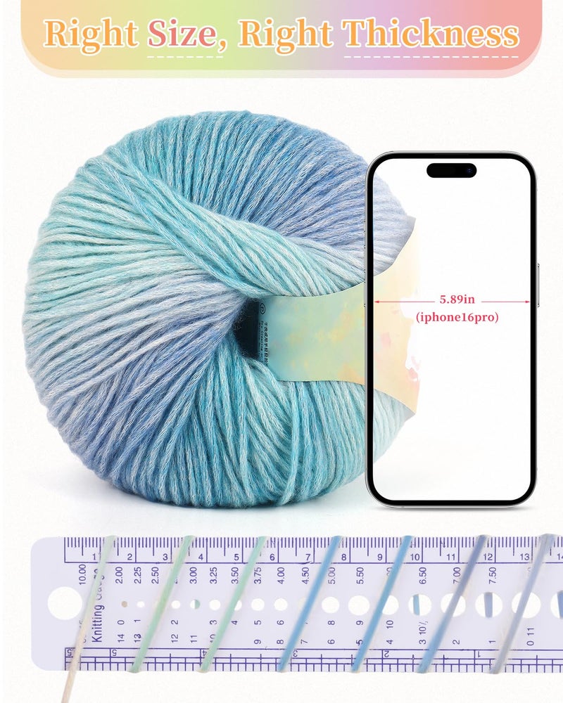 Coopay Yarn for Crocheting Knitting, Gradient Cake Yarns, 2 Ã— 3.53oz - 240yds - 50% Cotton 50% Acrylic Ombre Yarns, Crochet Yarn for Blankets, Shawls, Scarves (104 Blue Light) - Image 3