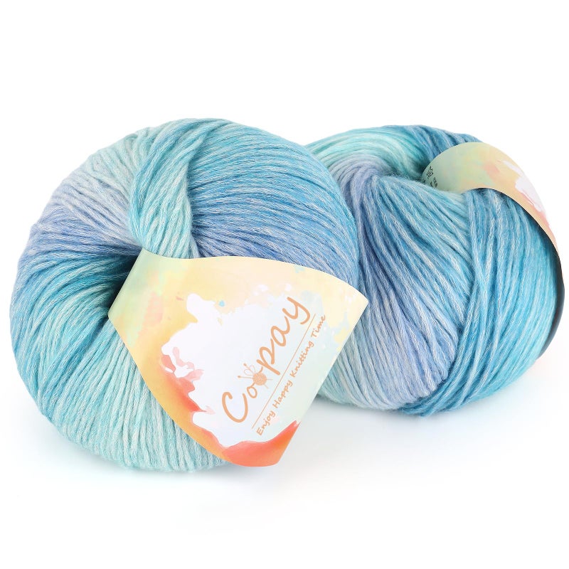 Coopay Yarn for Crocheting Knitting, Gradient Cake Yarns, 2 Ã— 3.53oz - 240yds - 50% Cotton 50% Acrylic Ombre Yarns, Crochet Yarn for Blankets, Shawls, Scarves (104 Blue Light) - Image 1