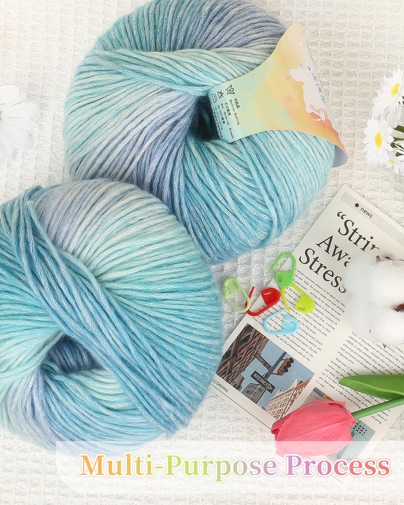 Coopay Yarn for Crocheting Knitting, Gradient Cake Yarns, 2 Ã— 3.53oz - 240yds - 50% Cotton 50% Acrylic Ombre Yarns, Crochet Yarn for Blankets, Shawls, Scarves (104 Blue Light) - Image 4
