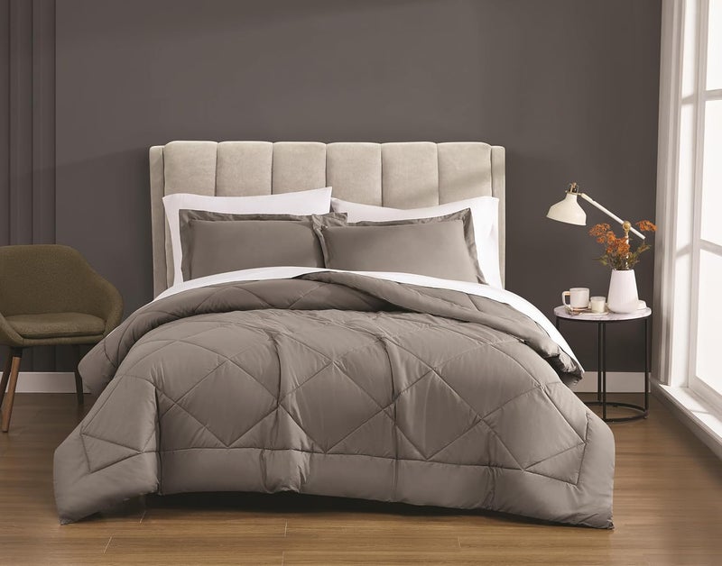 CANNON Solid Percale Grey King 3 Piece Comforter Set - Image 1