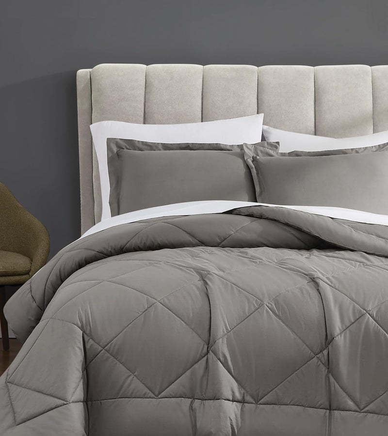 CANNON Solid Percale Grey King 3 Piece Comforter Set - Image 5