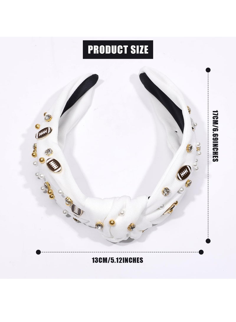 KASTWAVE Wide Rugby Headband for Women with Pearl Rhinestone - Knotted Rugby Charm Crystal Hairband - Sports Hair Accessory for Fan Games, Stylish and Sparkling - Image 5