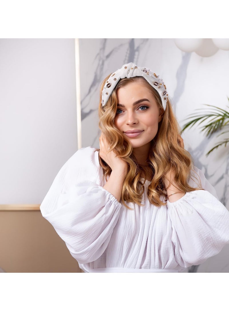 KASTWAVE Wide Rugby Headband for Women with Pearl Rhinestone - Knotted Rugby Charm Crystal Hairband - Sports Hair Accessory for Fan Games, Stylish and Sparkling - Image 2