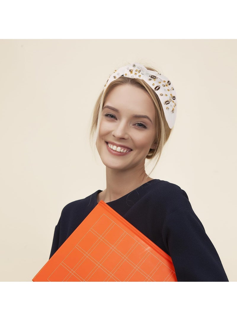 KASTWAVE Wide Rugby Headband for Women with Pearl Rhinestone - Knotted Rugby Charm Crystal Hairband - Sports Hair Accessory for Fan Games, Stylish and Sparkling - Image 3