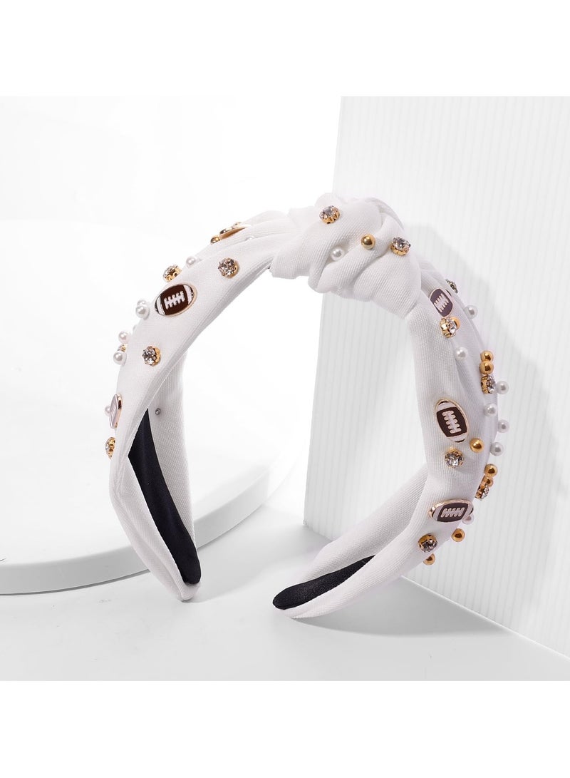 KASTWAVE Wide Rugby Headband for Women with Pearl Rhinestone - Knotted Rugby Charm Crystal Hairband - Sports Hair Accessory for Fan Games, Stylish and Sparkling - Image 4
