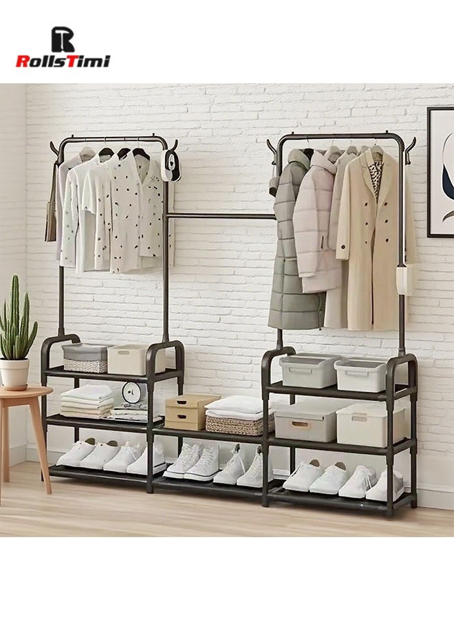 RollsTimi  Clothing Rack, 3-in-1 Garment Rack, Non-Woven Shelves for Shoes,Freestanding Wardrobe Closet Storage Rack for Bedroom Living Room Entryway Space-Saving - Image 1