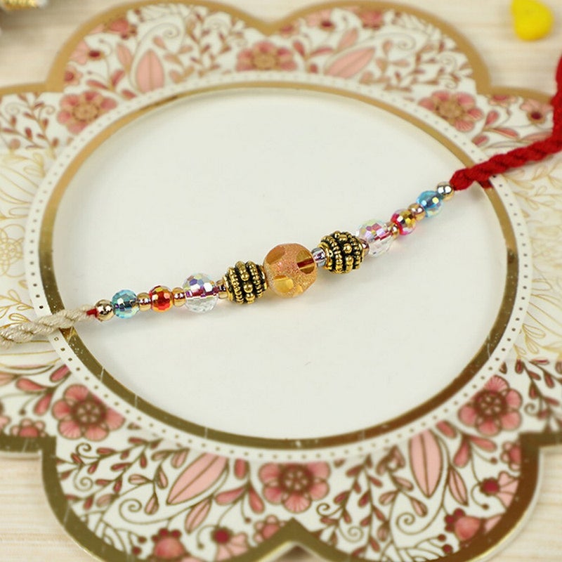 Madhoor Handcrafted Designer Rakhi with Colorful Beads, Premium Thread Rakhi for Brother, Festive Raksha Bandhan Rakhi, 20 cm - Image 1
