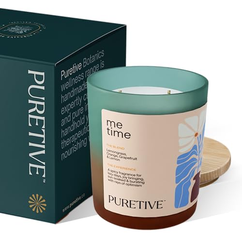 Puretive Notes by Puretive Me Time Candle | Green Tea Lemongrass Jasmine Musk | 100% Pure Soy Wax Scented Candle Double Wick 35 Hr Burn Aromatherapy for Relaxation, Stress, Gifting & Home Décor Large 170gms - Image 1