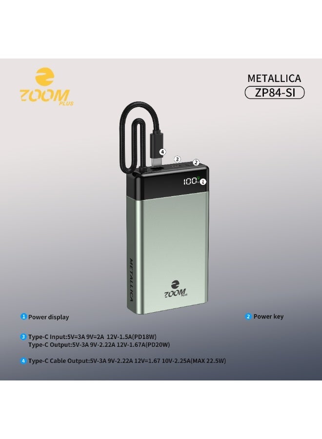 Zoom Plus Metallica Power Bank 20000mAh, PD 22.5W Fast Charging Portable Power Bank with Digital Display, Built-In Cable & Premium Metallic Design – Orange - Image 2