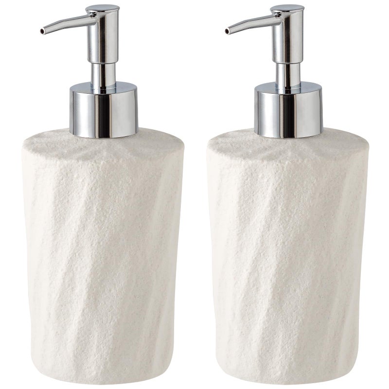 Haocoott Soap Dispensers 340mL 11.5 OZ, 2 PCS Luxurious Hand Dish Lotion Shampoo Soap Dispenser Jar, Natural Stone Look Soap Pump Bottles for Kitchen Bathroom Countertop (White) - Image 1