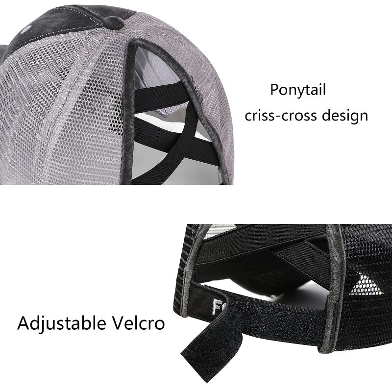 FOHEEL Criss Cross Ponytail Hat for Womens High Mesh Baseball Cap Distressed Messy Trucker Pony Hat Hot - Image 4