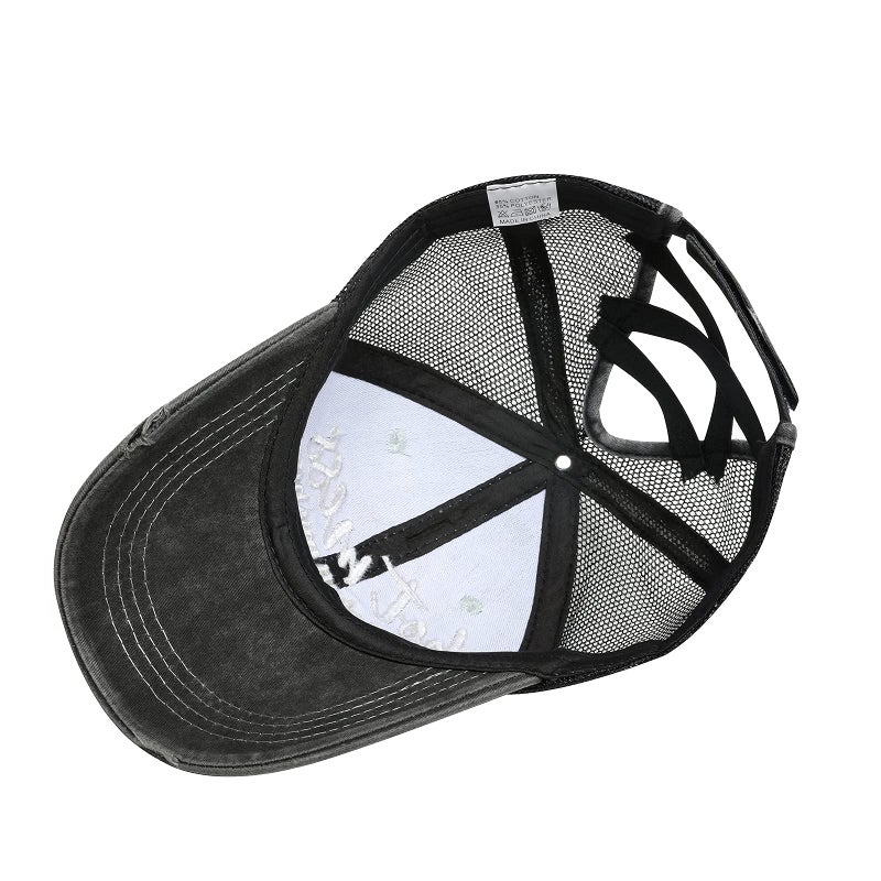 FOHEEL Criss Cross Ponytail Hat for Womens High Mesh Baseball Cap Distressed Messy Trucker Pony Hat Hot - Image 5