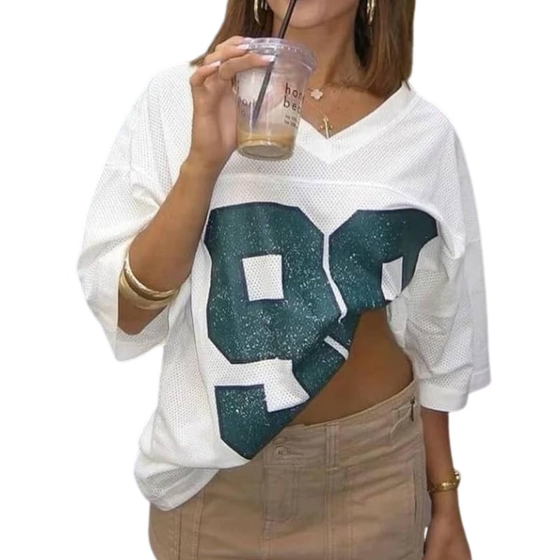 Vhitler Oversized Jersey Women Summer Tops 2024 Grunge Graphic Tees Y2k Streetwear Short Sleeve Shirts (Green,S,Small) - Image 1