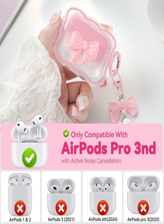 Wowwat for AirPods Pro 3 Case 2025,Cute 3D Bow Pattern Design AirPods Pro 3rd Generation Case Cover,Clear Soft TPU AirPod Pro 3 Cases with Butterfly Pearl Keychain and Cleaner Kit for Women Girls-Pink - Image 2