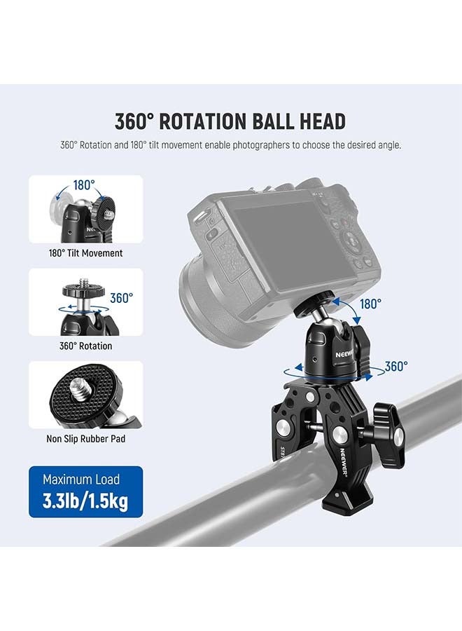 Multi-functional Mounting Kit for GoPro, DJI, iPhone 15 Pro Max. Includes Super Clamp, Ballhead, Cold Shoe, Phone Holder, and Action Camera Mount Adapter. Compatible with Flat/Round Surfaces. Ideal - Image 3
