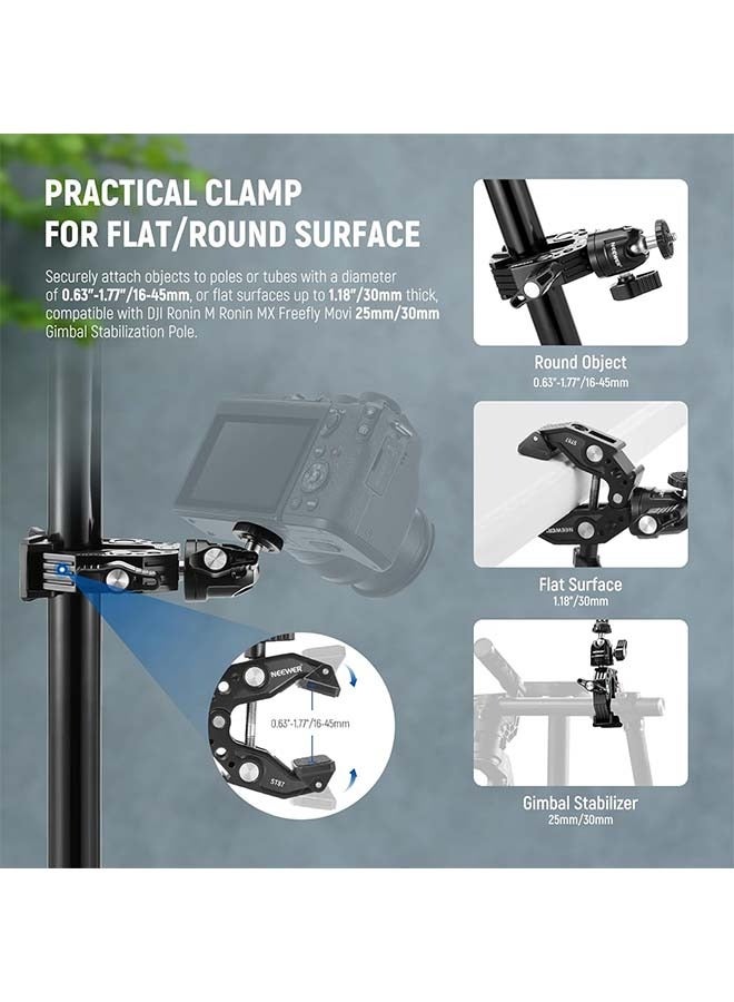 Multi-functional Mounting Kit for GoPro, DJI, iPhone 15 Pro Max. Includes Super Clamp, Ballhead, Cold Shoe, Phone Holder, and Action Camera Mount Adapter. Compatible with Flat/Round Surfaces. Ideal - Image 4