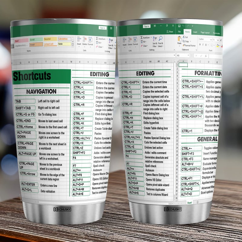 BECHUSKY Christmas Mugs For Account Gifts - Excel Tumbler Group - Excel Shortcut Tumbler - Spreadsheet Accounting Student Senior Accountant CPA Gift For Boss Coworker Colleague Friend - Cup 20oz - Image 3