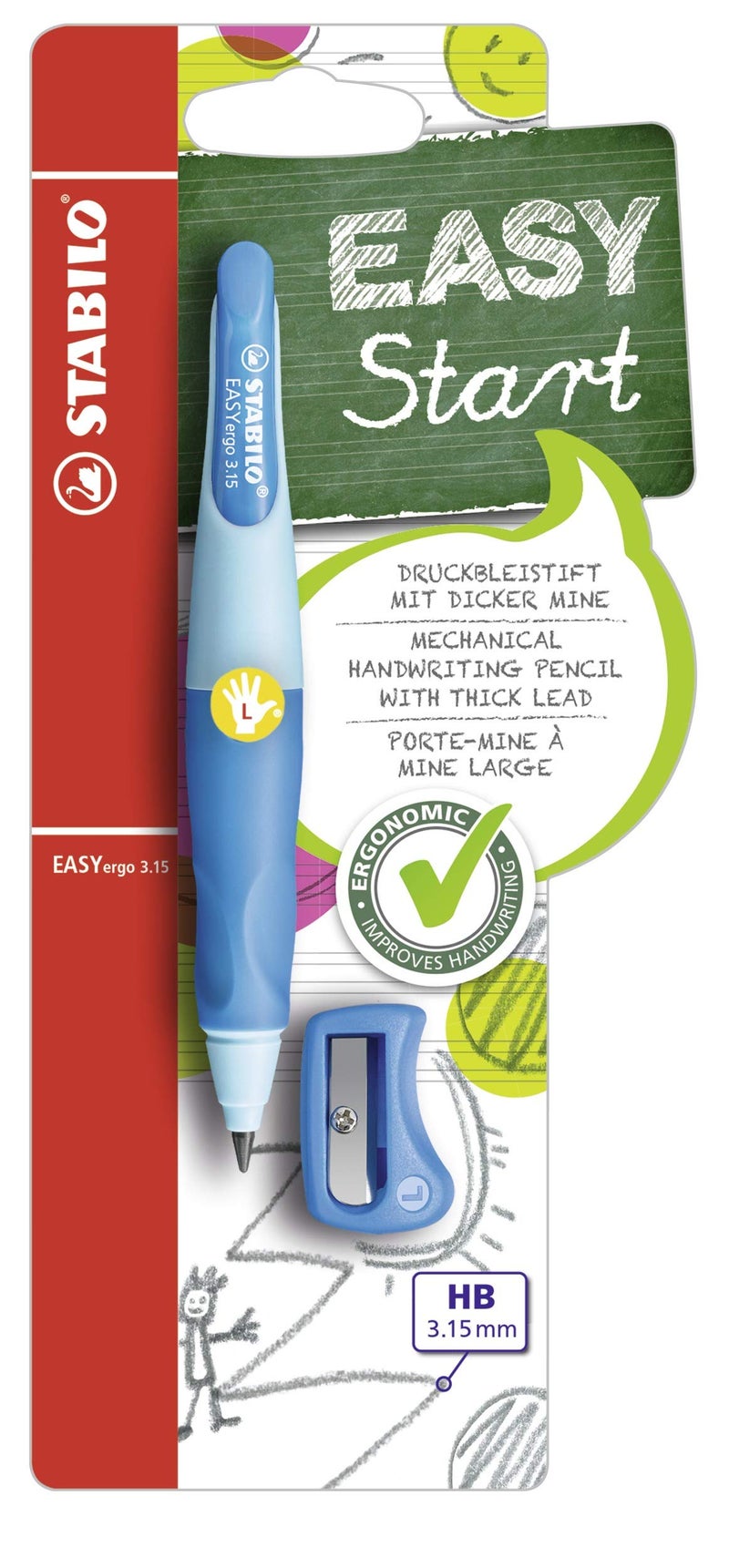 STABILO Ergonomic Mechanical Pencil EASYergo 3.15 - Left-Handed - Light Blue/Dark Blue + Sharpener - Image 1