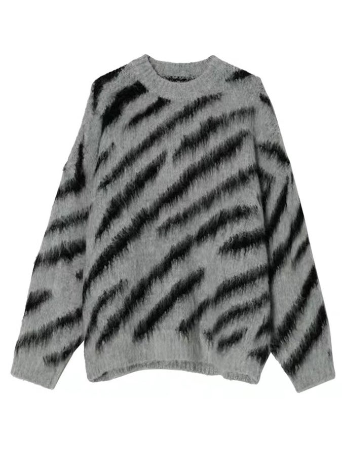 Generic - Zebra Pattern Womens Sweater New Arrival Hong Kong Style Vintage Design Sensibility Niche Loose Fit Lazy Pullover Knit Top Brown - Image 1