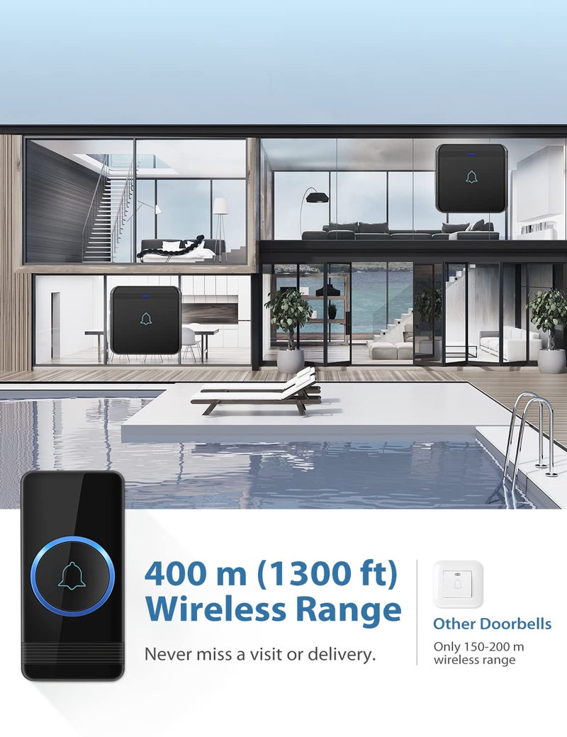 AVANTEK جرس باب لاسلكي AVANTEK، مجموعة جرس باب D-3B مقاومة للماء تعمل على مسافة تزيد عن 1300 قدم مع 2 مستقبلات قابلة للتوصيل، 52 لحن، صوت بجودة CD وفلاش LED - Image 3
