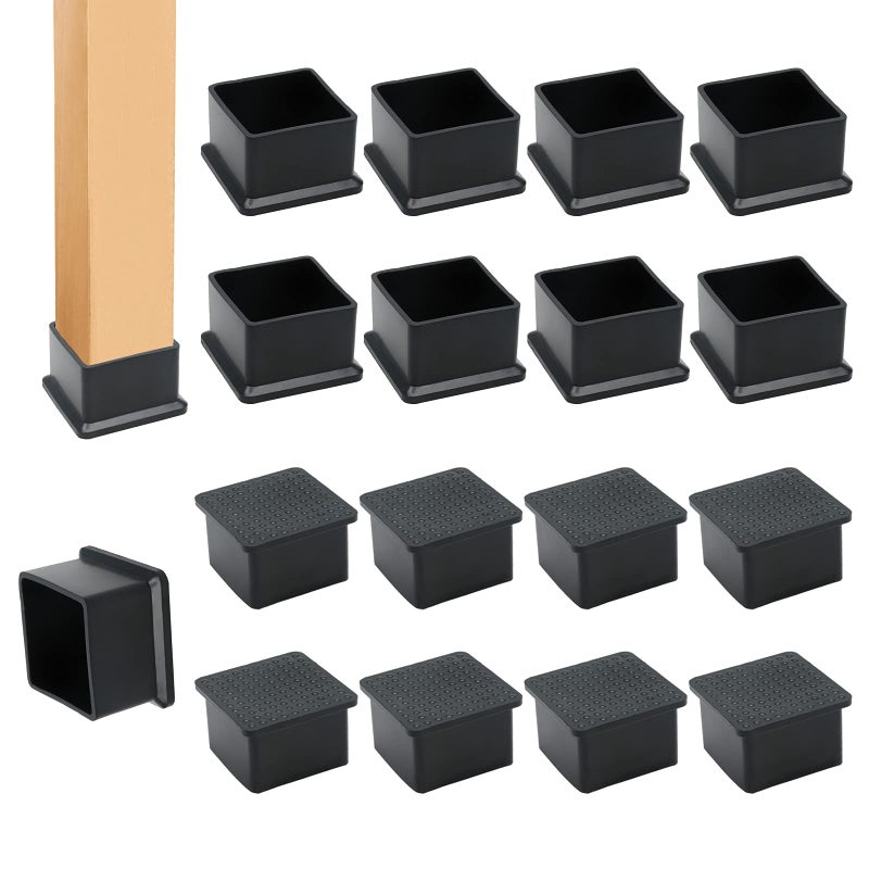 Suiwotin 12PCS Square Chair Leg Caps 112 x 112 Square Rubber Covers Black Furniture Foot Table Chair Leg End Cap AntiSlip Chair Leg Floor Protectors Black