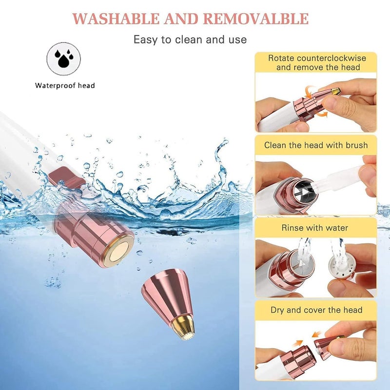 Cleanfly إزالة شعر الوجه للنساء، ماكينة حلاقة قابلة للشحن 2-1 لتشذيب الحواجب محمولة خالية من الألم ماكينة حلاقة كهربائية للسيدات لإزالة شعر الجسم والوجه واللحية والحواجب والأذن والأنف والشفتين والذقن - Image 5