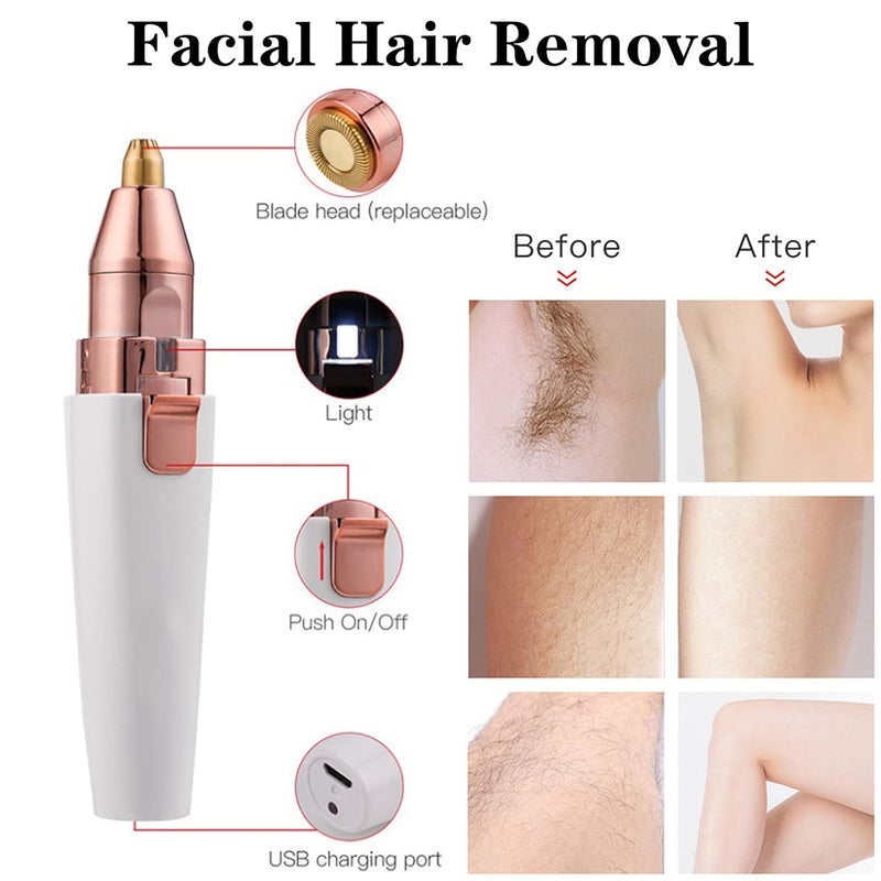 Cleanfly إزالة شعر الوجه للنساء، ماكينة حلاقة قابلة للشحن 2-1 لتشذيب الحواجب محمولة خالية من الألم ماكينة حلاقة كهربائية للسيدات لإزالة شعر الجسم والوجه واللحية والحواجب والأذن والأنف والشفتين والذقن - Image 2