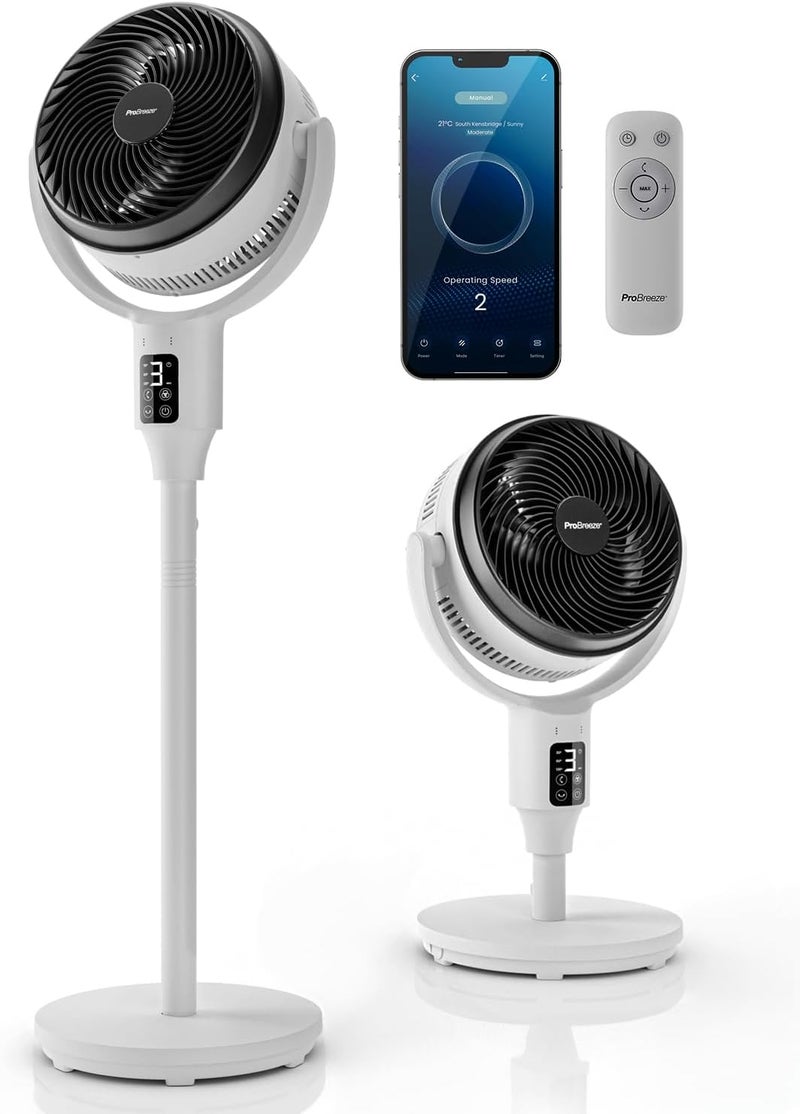 Pro Breeze® AirFlo 43" Standing Fan with Smart App, Quiet 29dB Silent Fan, Electric Pedestal Fan with Remote, 9H Energy-Saving Timer, 4 Modes, 9 Speeds, Adjustable Height Fans for Bedroom & Home - Image 1