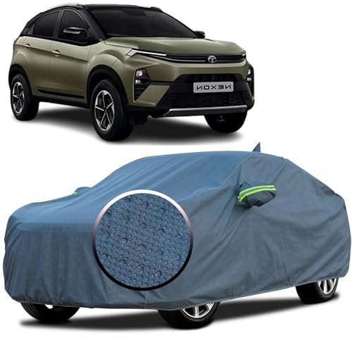 YEARWELL 100% Waterproof 'GreyMax' Car Body Cover for Tata Nexon (2023-2025) with Mirror Pocket, Heat & UV Protection, Triple Stitched, Soft Lining, Full Bottom Elastic & Reflective Radium (Grey) - Image 1