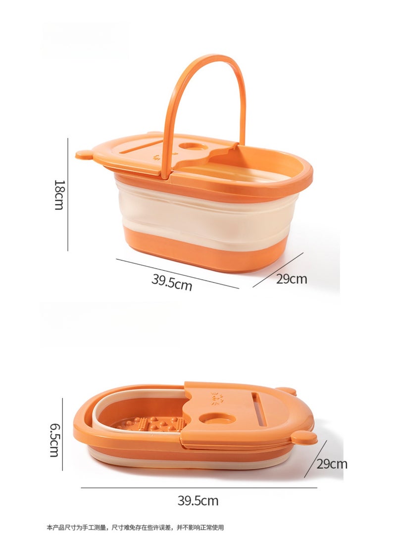 عربست حوض استحمام القدمين القابل للطي حوض نقع القدمين، حوض نقع القدمين مع نقطة تدليك لنقع القدمين، سبا القدمين للقدمين، دلو بلاستيكي متعدد الوظائف بمقبض، علاج سبا منزلي - برتقالي - Image 5