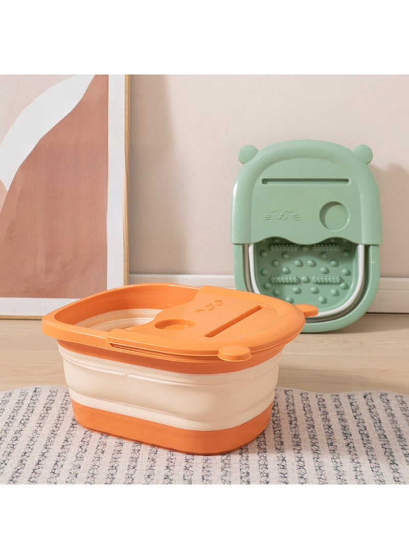 عربست حوض استحمام القدمين القابل للطي حوض نقع القدمين، حوض نقع القدمين مع نقطة تدليك لنقع القدمين، سبا القدمين للقدمين، دلو بلاستيكي متعدد الوظائف بمقبض، علاج سبا منزلي - برتقالي - Image 2