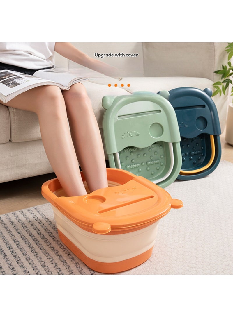 عربست حوض استحمام القدمين القابل للطي حوض نقع القدمين، حوض نقع القدمين مع نقطة تدليك لنقع القدمين، سبا القدمين للقدمين، دلو بلاستيكي متعدد الوظائف بمقبض، علاج سبا منزلي - برتقالي - Image 4
