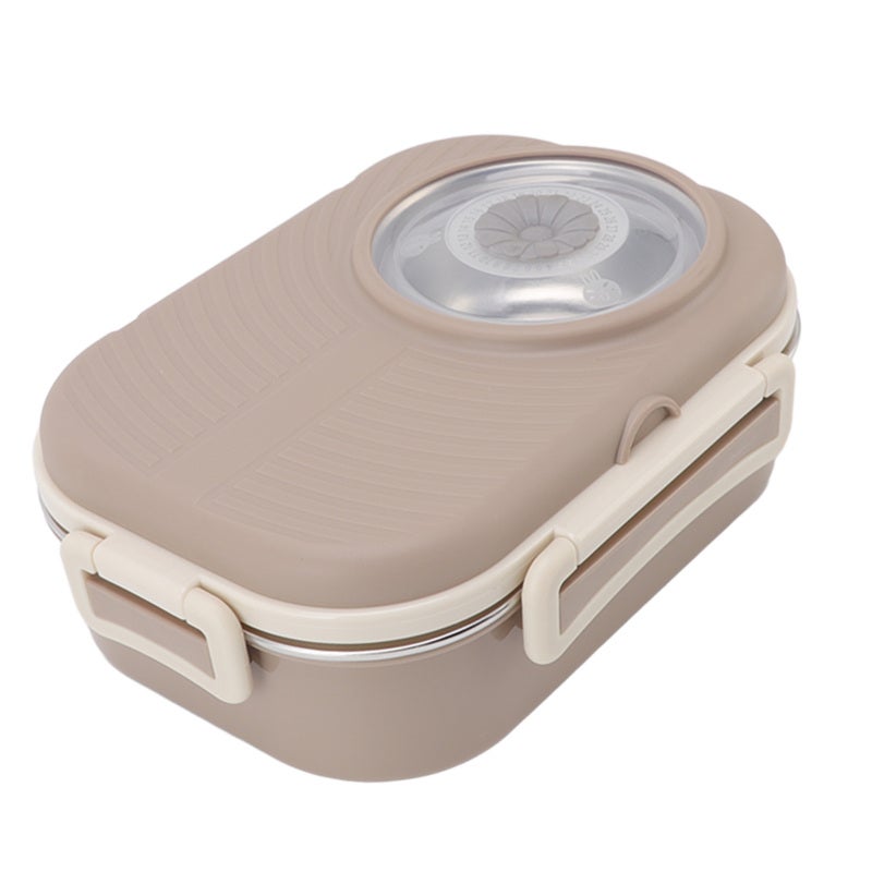 Camera Shaped Bento Lunch Box: Brown, Double Layer Stainless Steel Compartment - BPA-Free Leakproof Thermal Container for Kids, Students, Picnic, Camping - Image 4