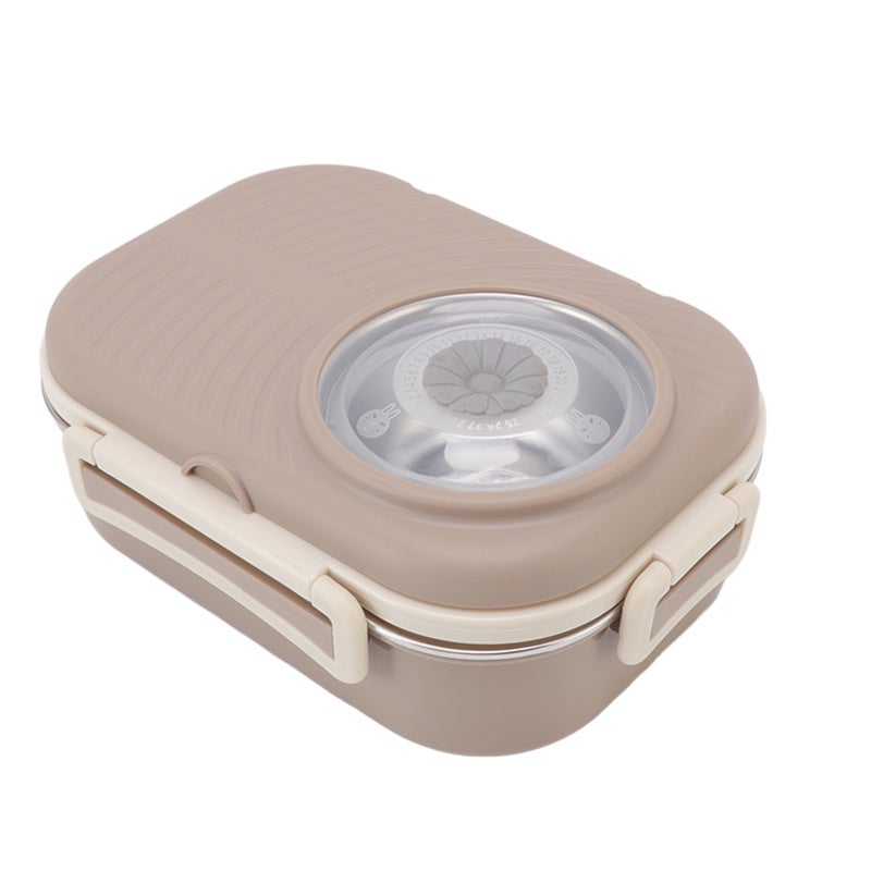 Camera Shaped Bento Lunch Box: Brown, Double Layer Stainless Steel Compartment - BPA-Free Leakproof Thermal Container for Kids, Students, Picnic, Camping - Image 1