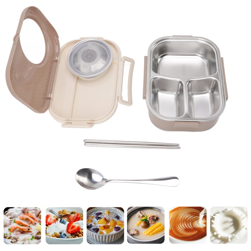 Camera Shaped Bento Lunch Box: Brown, Double Layer Stainless Steel Compartment - BPA-Free Leakproof Thermal Container for Kids, Students, Picnic, Camping - Image 3