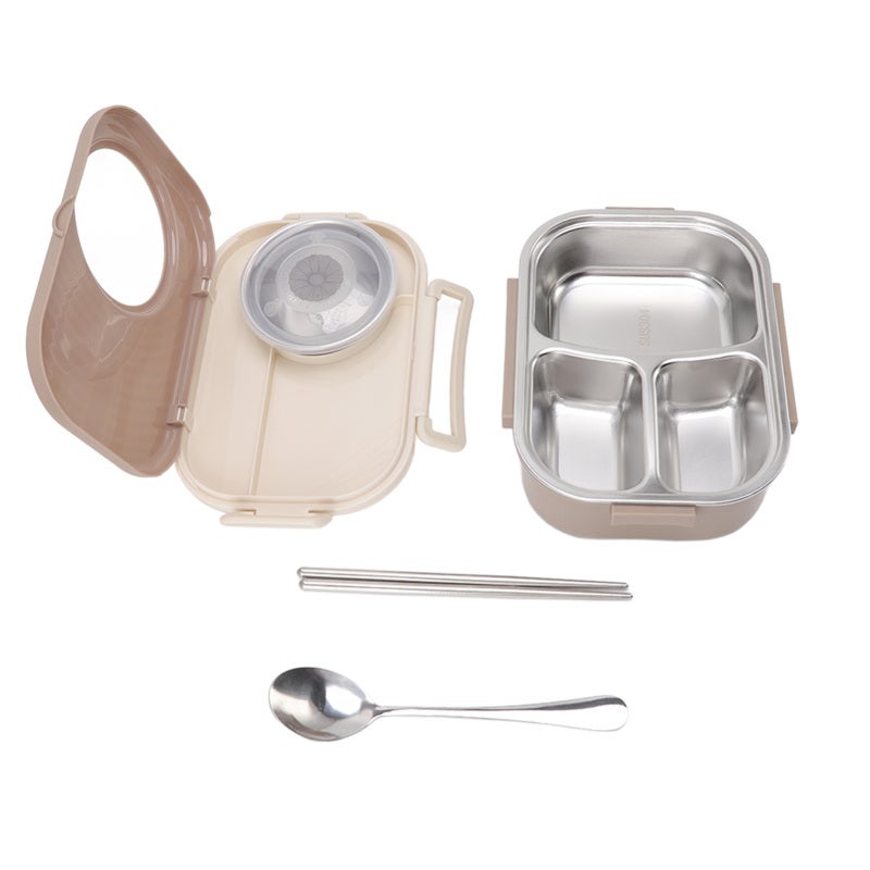 Camera Shaped Bento Lunch Box: Brown, Double Layer Stainless Steel Compartment - BPA-Free Leakproof Thermal Container for Kids, Students, Picnic, Camping - Image 5