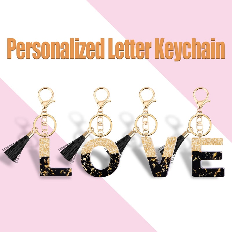 Suweibuke Fashion Black Key Chains for Women Girls, Initial Letter Keychains with Tassel, Charms for Key Purse Handbags Backpacks (Black-A) - Image 4