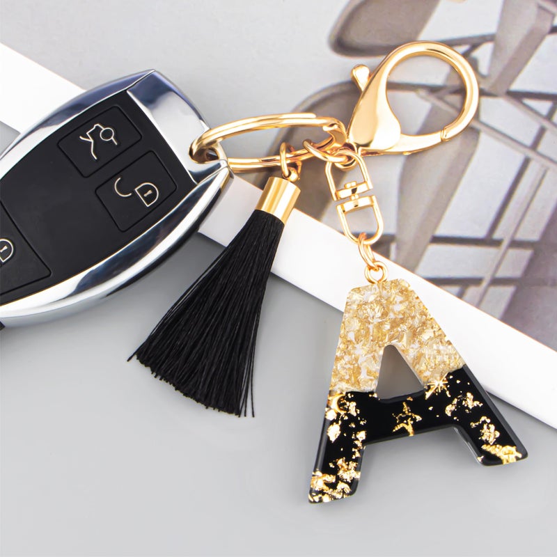 Suweibuke Fashion Black Key Chains for Women Girls, Initial Letter Keychains with Tassel, Charms for Key Purse Handbags Backpacks (Black-A) - Image 3