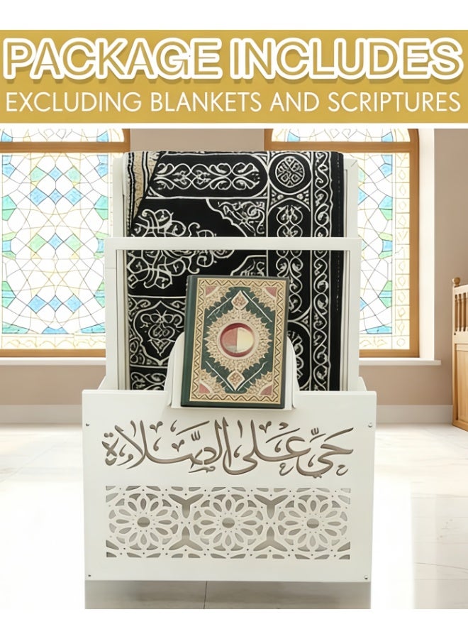 CityRiya-Long Wooden Quran and Prayer Mat Stand, Ideal Gift for Ramadan & Islamic Home Decor, Elegant Prayer Rug Holder and Organizer (YB254-WHITE) - Image 2