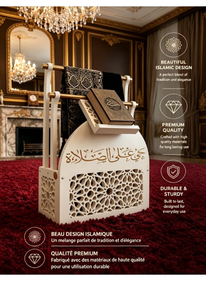 CityRiya-Long Wooden Quran and Prayer Mat Stand, Ideal Gift for Ramadan & Islamic Home Decor, Elegant Prayer Rug Holder and Organizer (YB254-WHITE) - Image 5