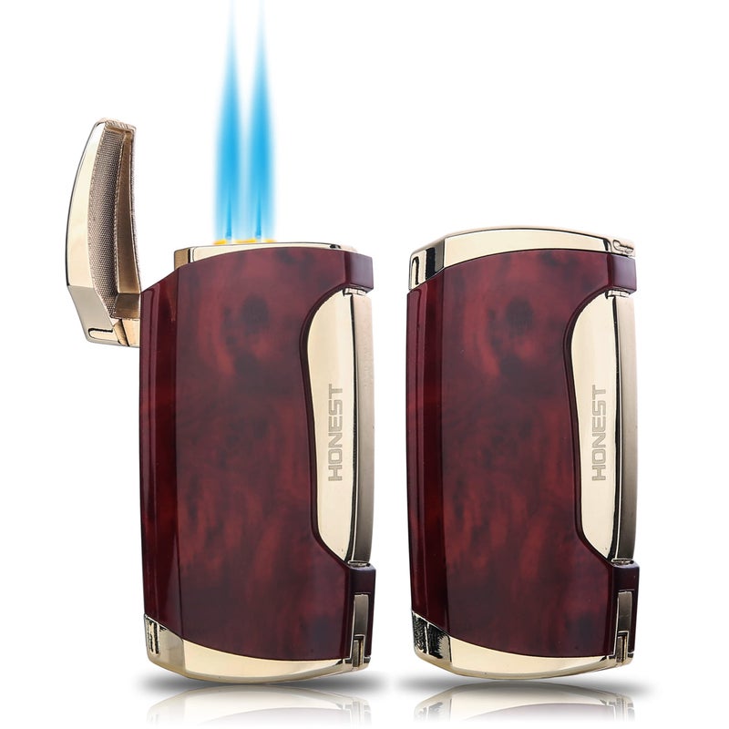 PROMISE Metal Lighter Double Jet Flame Butane refillable Lighter Shipped Without Gas (2PCS Brown) - Image 1