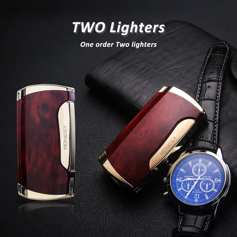 PROMISE Metal Lighter Double Jet Flame Butane refillable Lighter Shipped Without Gas (2PCS Brown) - Image 5