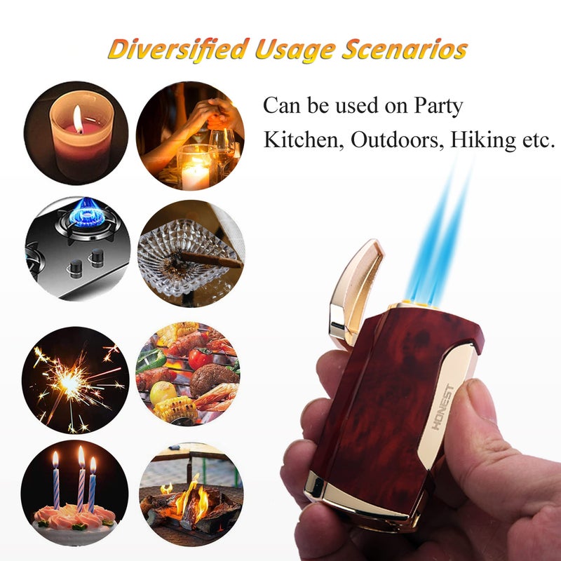 PROMISE Metal Lighter Double Jet Flame Butane refillable Lighter Shipped Without Gas (2PCS Brown) - Image 4