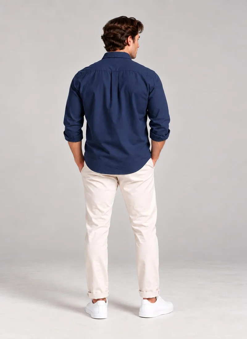 نوتيكا Men's Solid Long Sleeve Oxford Shirt
