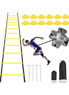 Arabest Agility Ladder Training Set, Speed Training Exercise Set, include 12 Rungs, 12 Soccer Cones, 4 metal stakes, 4 Triangular Buckle, 2 Carry Bags, 1 Resistance Parachute  - Image 1